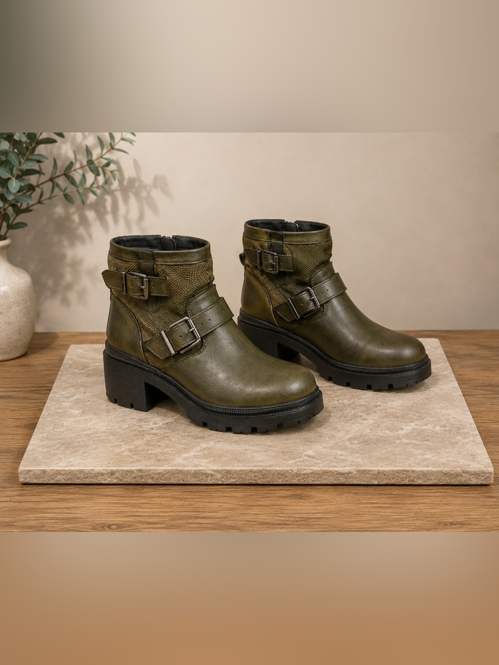 Circus by Sam Edelman Olive Green Chunky Buckle Ankle Boots
